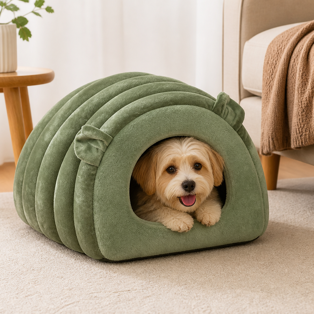 Cuccia semi-chiusa in peluche sherpa per animali domestici