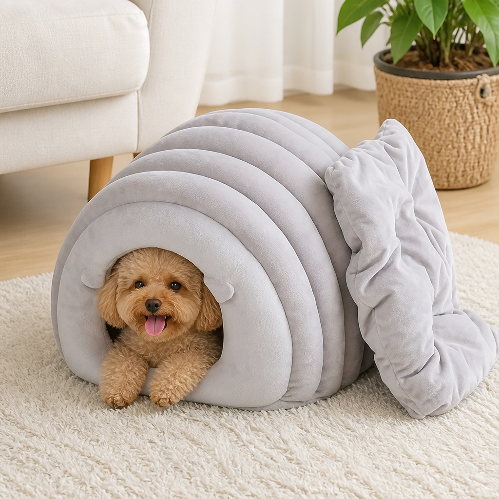 Cuccia semi-chiusa in peluche sherpa per animali domestici