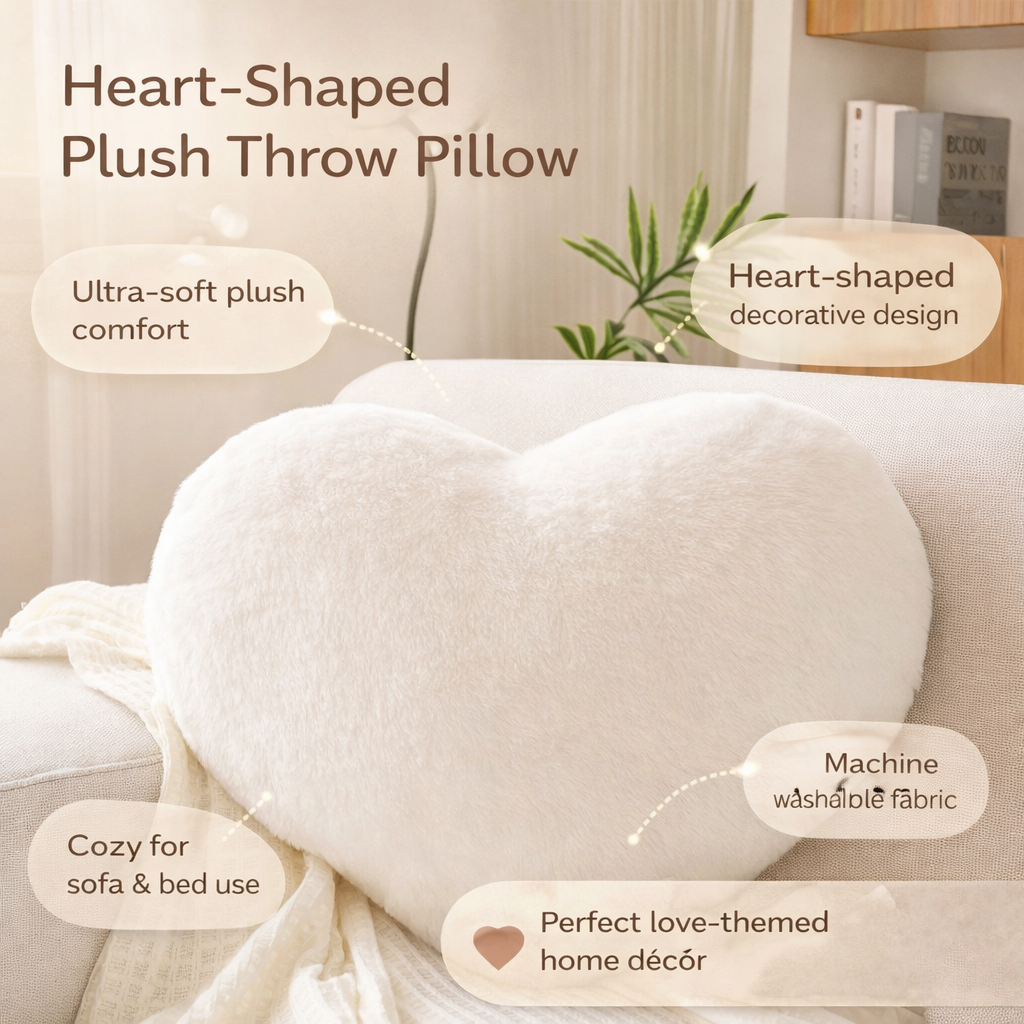 Cuscino decorativo a cuore in peluche per divano