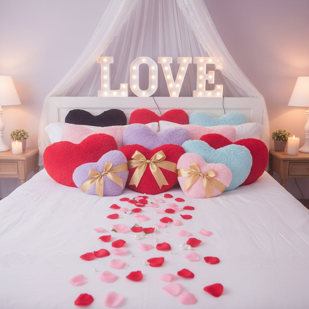 Cuscino decorativo a cuore in peluche per divano