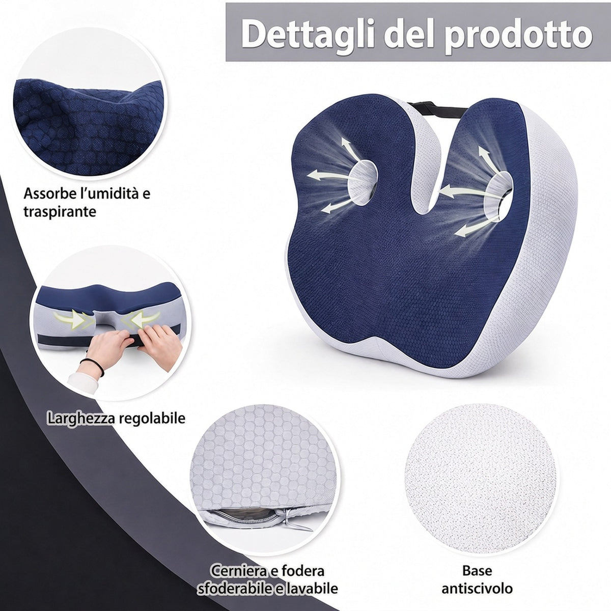 Cuscino ergonomico regolabile per sedia e ufficio FlexiSeat
