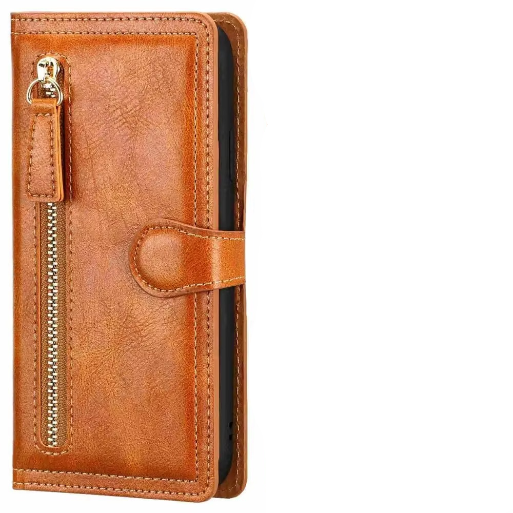 Custodia portafoglio per iPhone con cerniera, supporto integrato e scomparti per carte