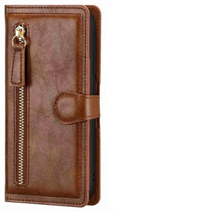 Custodia portafoglio per iPhone con cerniera, supporto integrato e scomparti per carte