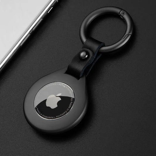 Custodia protettiva in pelle e metallo con pendente per Apple AirTag