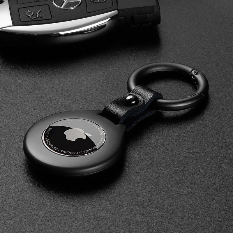 Custodia protettiva in pelle e metallo con pendente per Apple AirTag