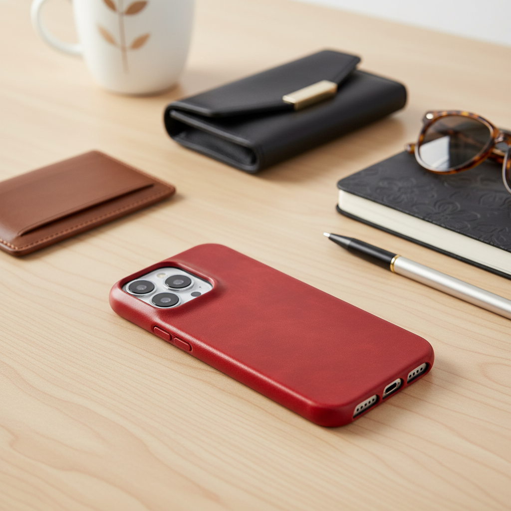 Custodia in vera pelle oil-wax per iPhone 13–16 con anello magnetico