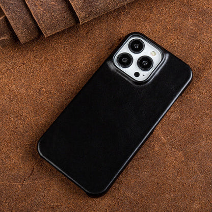 Custodia in vera pelle oil-wax per iPhone 13–16 con anello magnetico