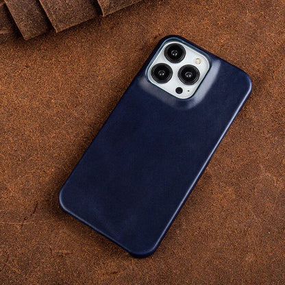 Custodia in vera pelle oil-wax per iPhone 13–16 con anello magnetico