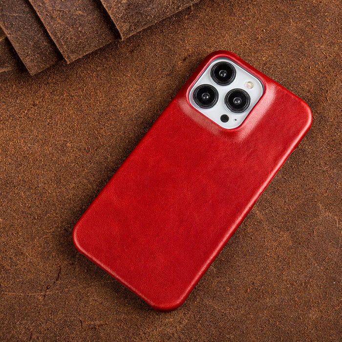 Custodia in vera pelle oil-wax per iPhone 13–16 con anello magnetico