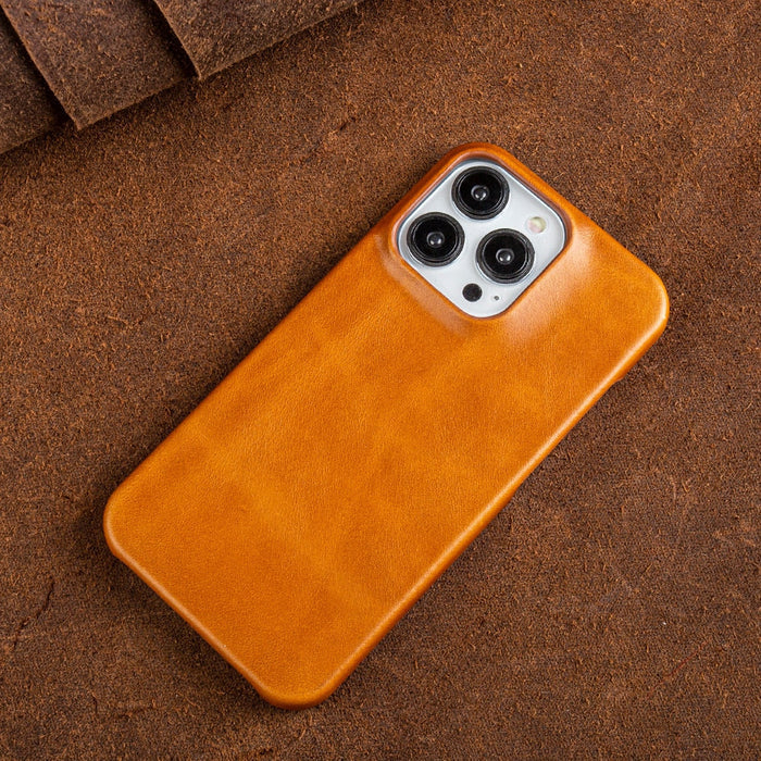 Custodia in vera pelle oil-wax per iPhone 13–16 con anello magnetico