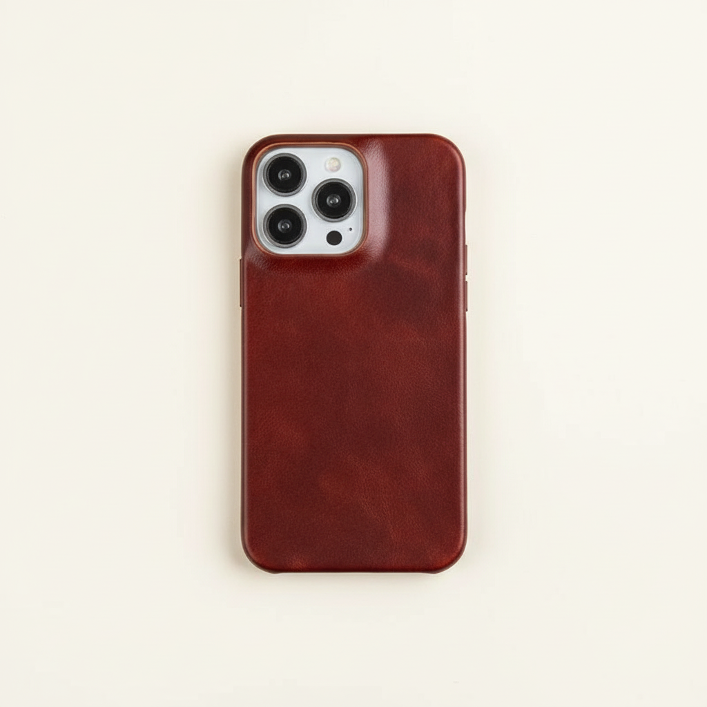 Custodia in vera pelle oil-wax per iPhone 13–16 con anello magnetico