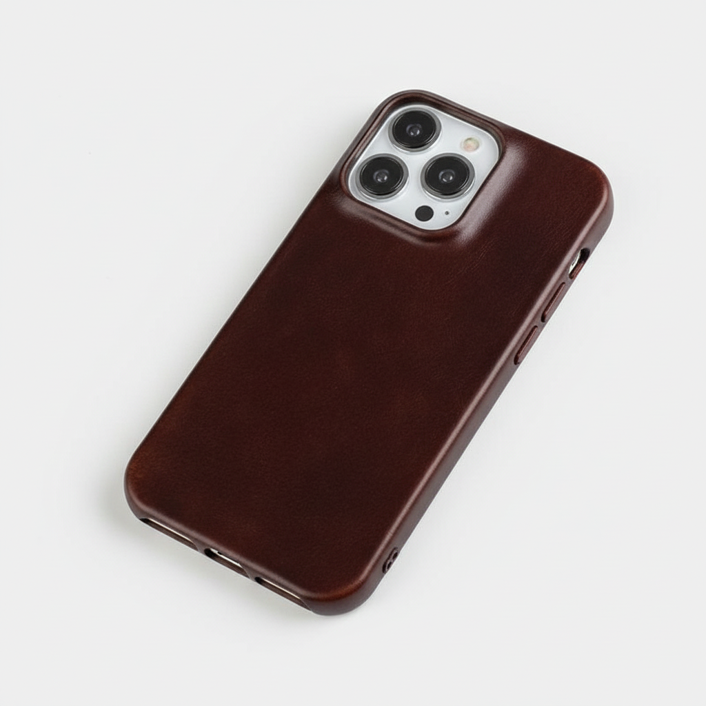 Custodia in vera pelle oil-wax per iPhone 13–16 con anello magnetico