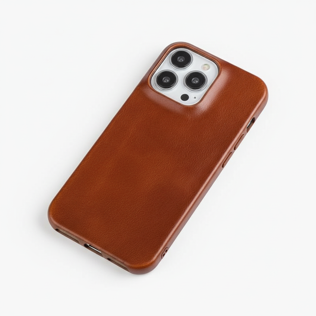 Custodia in vera pelle oil-wax per iPhone 13–16 con anello magnetico