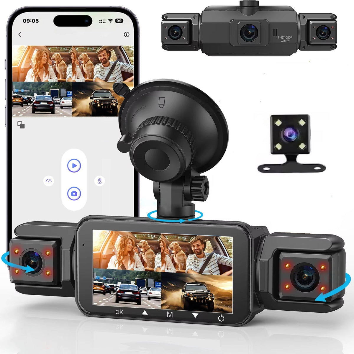 Dashcam Auto Wireless Anteriore e Posteriore con Visione Notturna