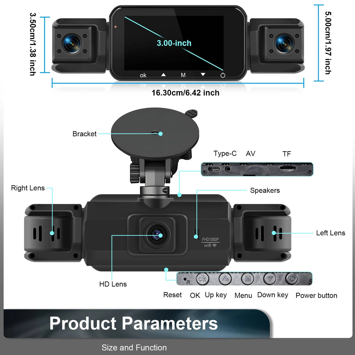 Dashcam Auto Wireless Anteriore e Posteriore con Visione Notturna