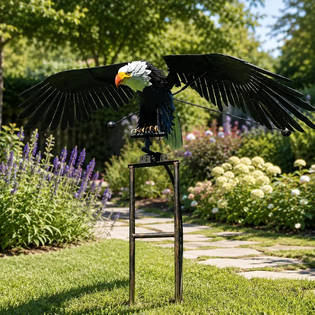 Decorazione da giardino a forma di uccello | Ali battenti e picchetto da terra
