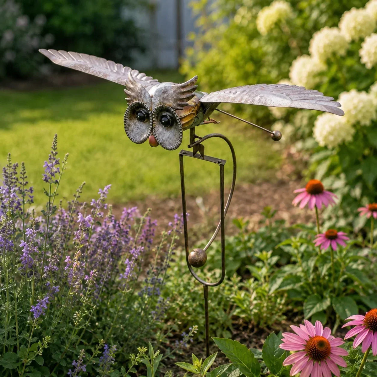 Decorazione da giardino a forma di uccello | Ali battenti e picchetto da terra