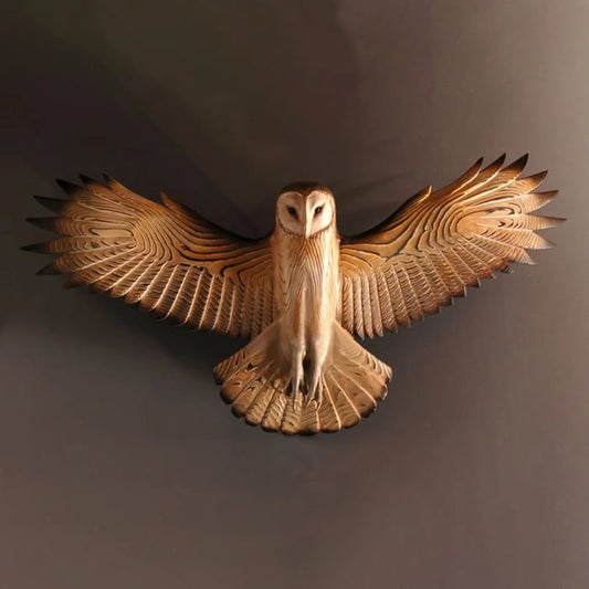 Decorazione da parete in legno gufo fatta a mano con ganci di sospensione preinstallati