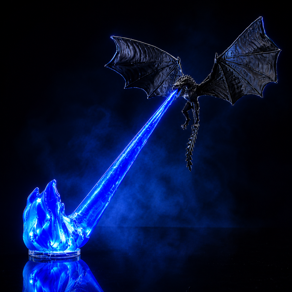 Decorazione drago volante con fiamma, effetto fuoco illuminato, stanze fantasy