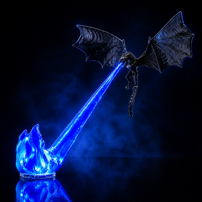 Decorazione drago volante con fiamma, effetto fuoco illuminato, stanze fantasy