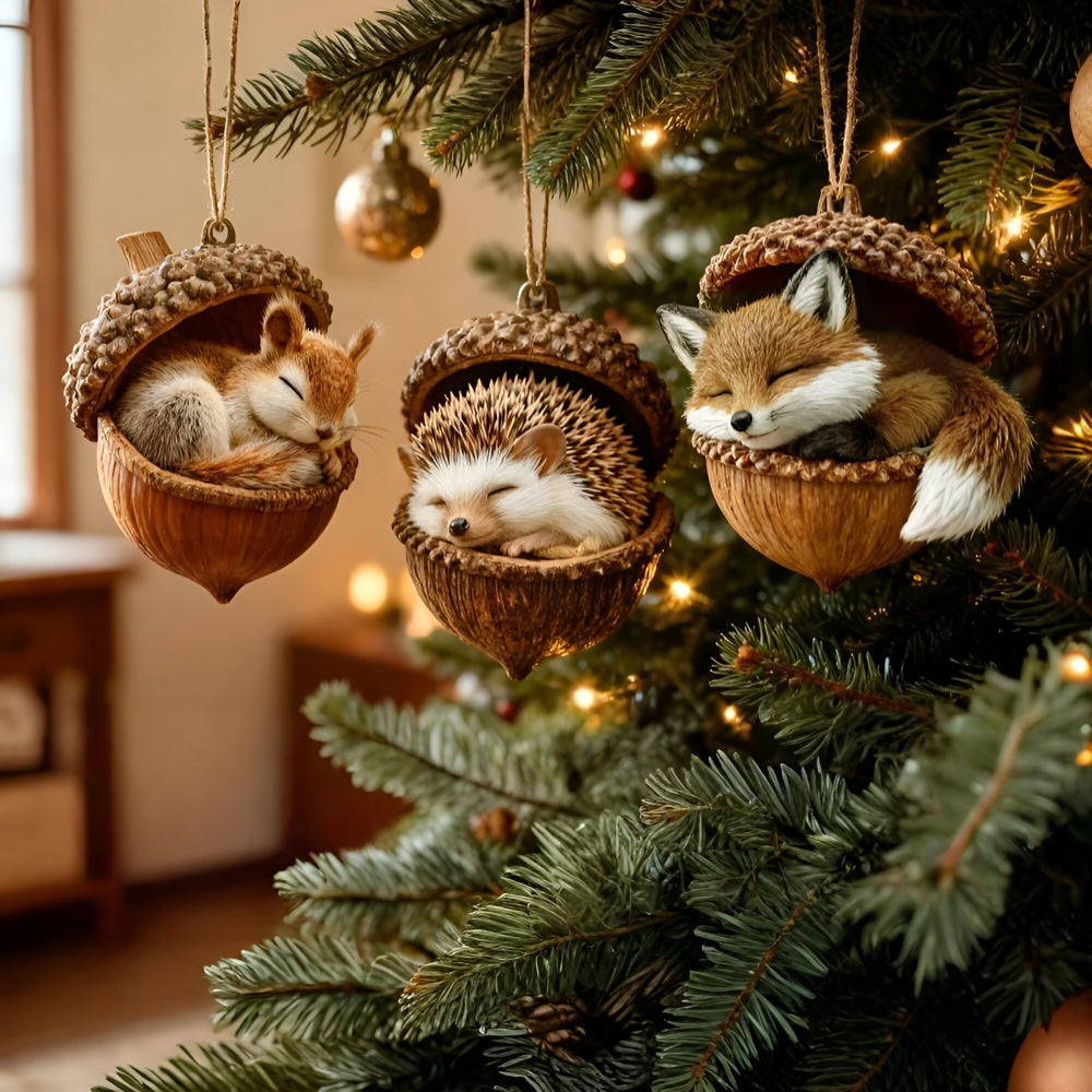 Decorazioni Natalizie Animali del Bosco in Ghianda per Albero