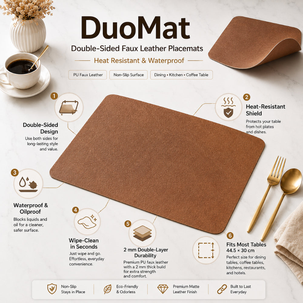 DuoMat | Tovagliette Americane Bifacciali in Similpelle | Resistenti al Calore e Impermeabili