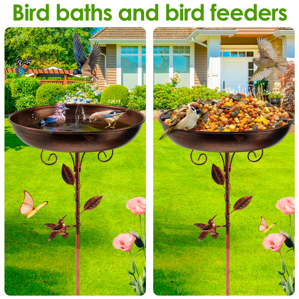 Elegante abbeveratoio per uccelli da giardino con supporto regolabile