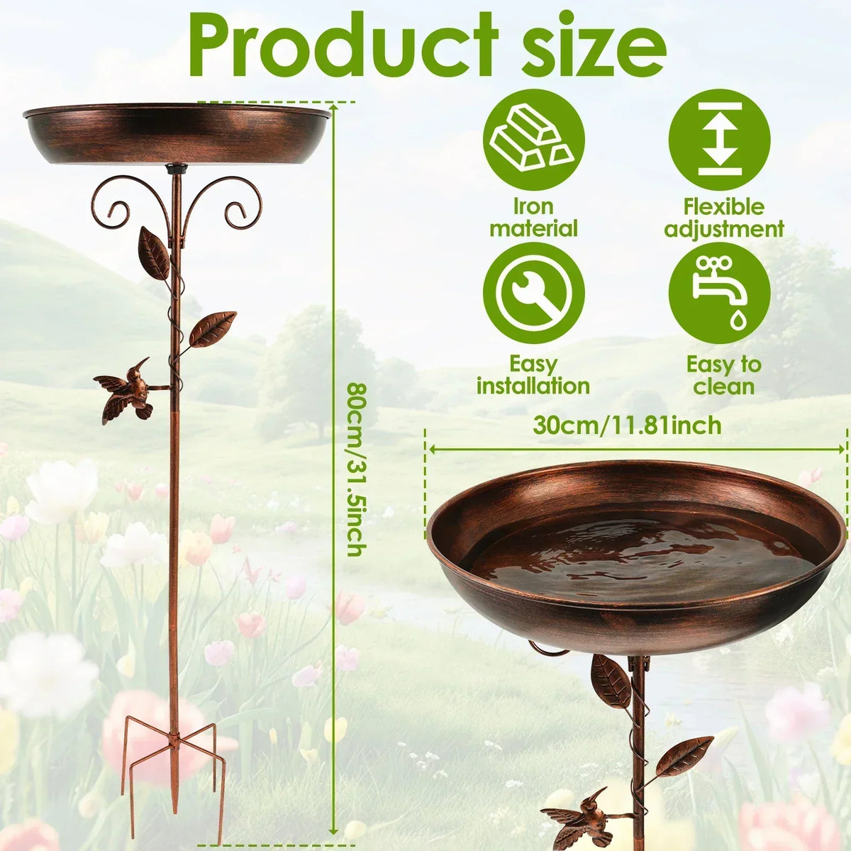 Elegante abbeveratoio per uccelli da giardino con supporto regolabile