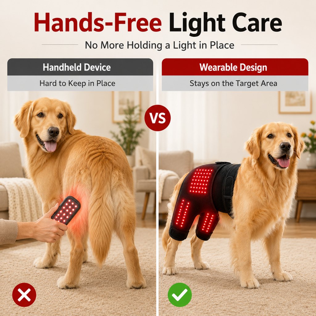 Fascia indossabile per terapia a luce rossa per cani, per la parte bassa della schiena e delle zampe posteriori/anche