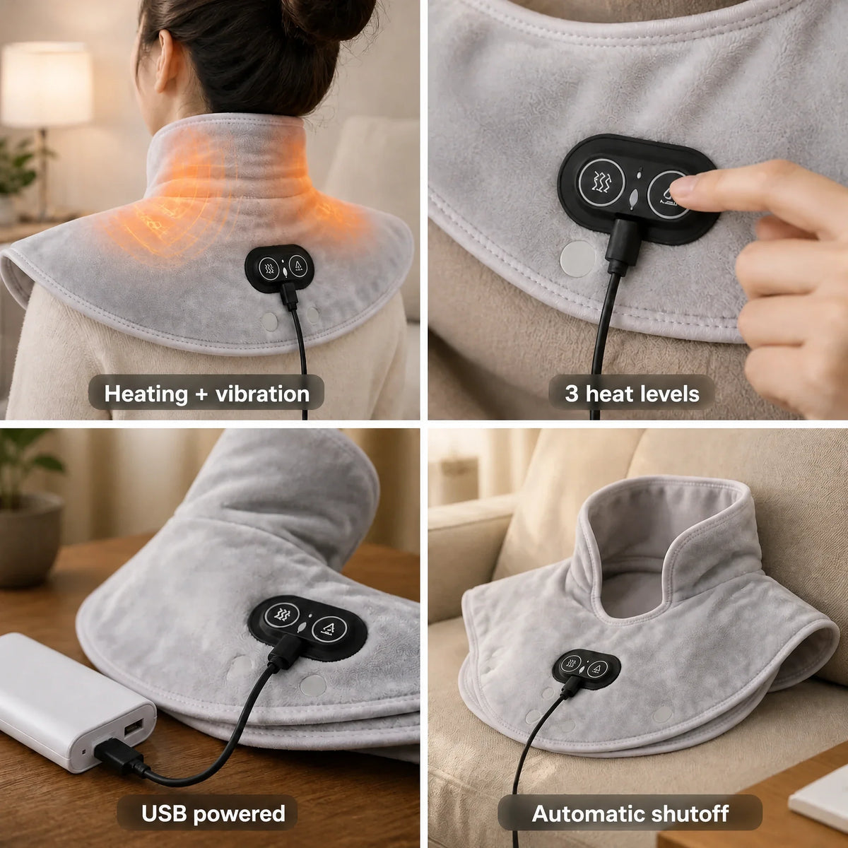 Fascia riscaldante vibrante USB per collo e spalle (3 livelli di calore)