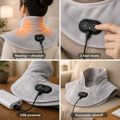 Fascia riscaldante vibrante USB per collo e spalle (3 livelli di calore)