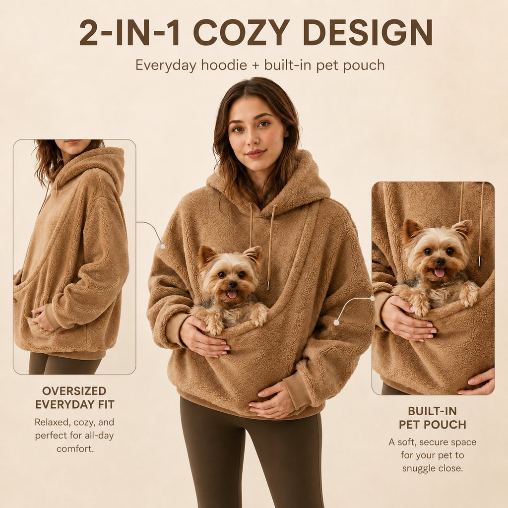 Felpa con cappuccio e marsupio integrato per cani e gatti di piccola taglia
