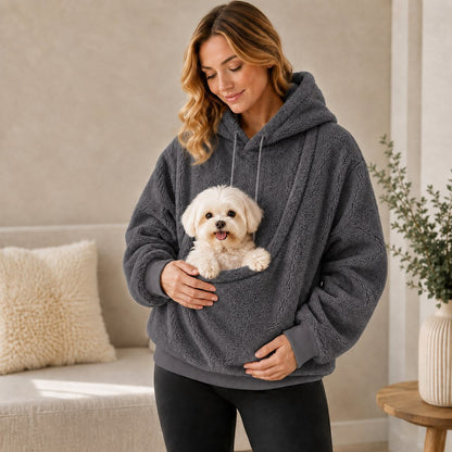 Felpa con cappuccio e marsupio integrato per cani e gatti di piccola taglia