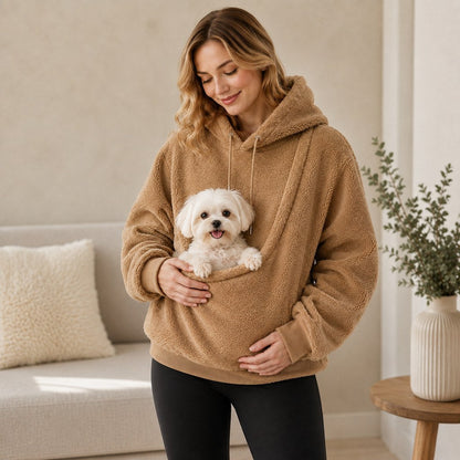 Felpa con cappuccio e marsupio integrato per cani e gatti di piccola taglia