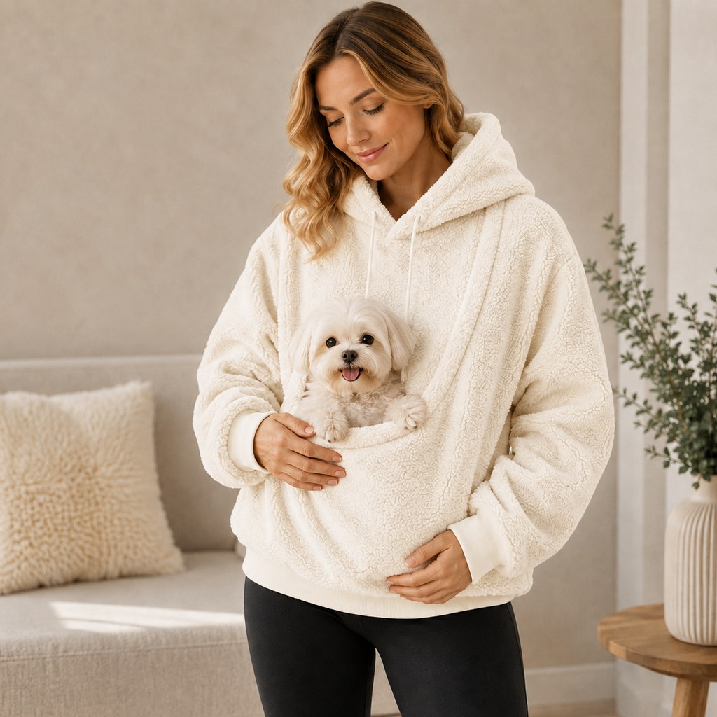 Felpa con cappuccio e marsupio integrato per cani e gatti di piccola taglia