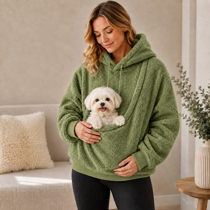Felpa con cappuccio e marsupio integrato per cani e gatti di piccola taglia