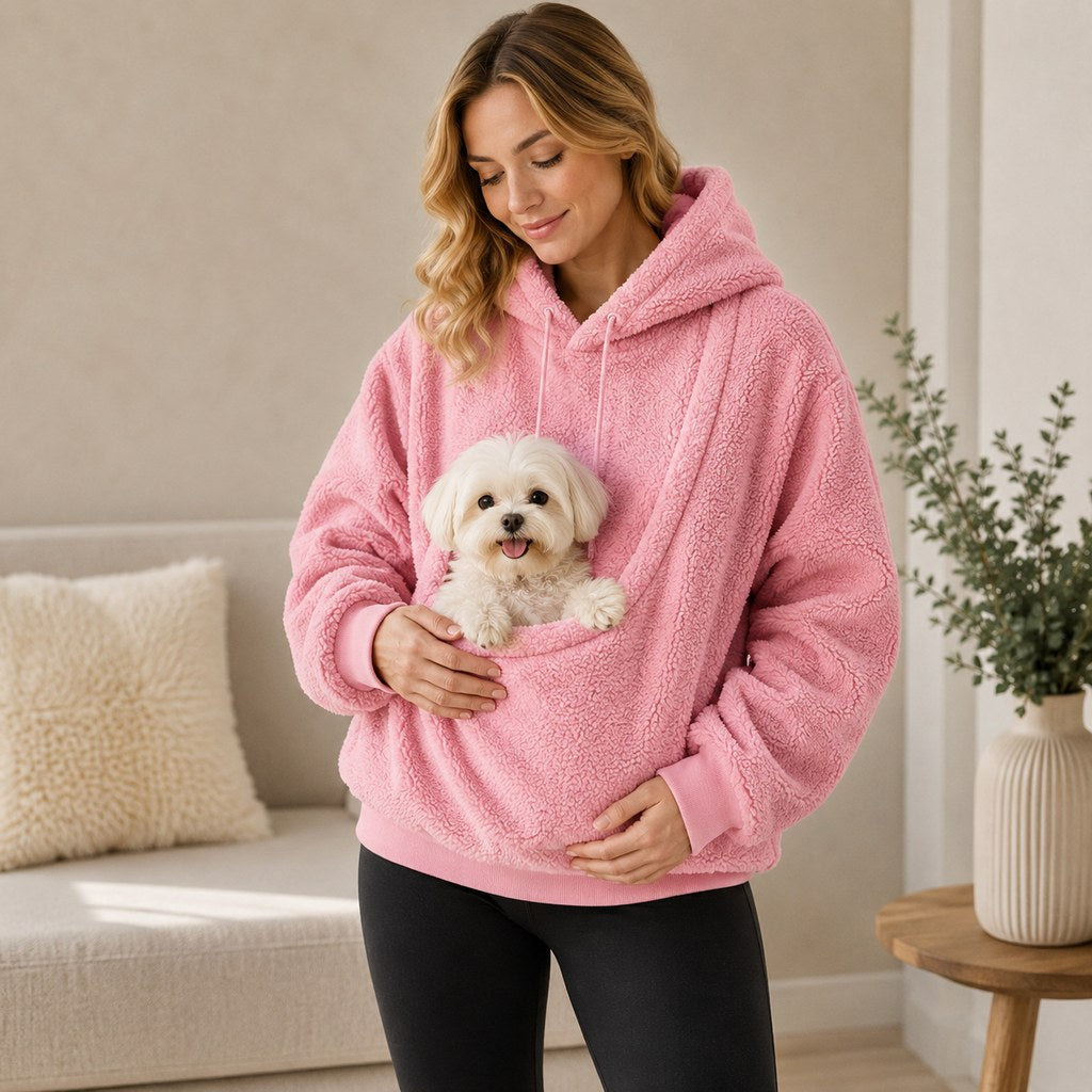 Felpa con cappuccio e marsupio integrato per cani e gatti di piccola taglia
