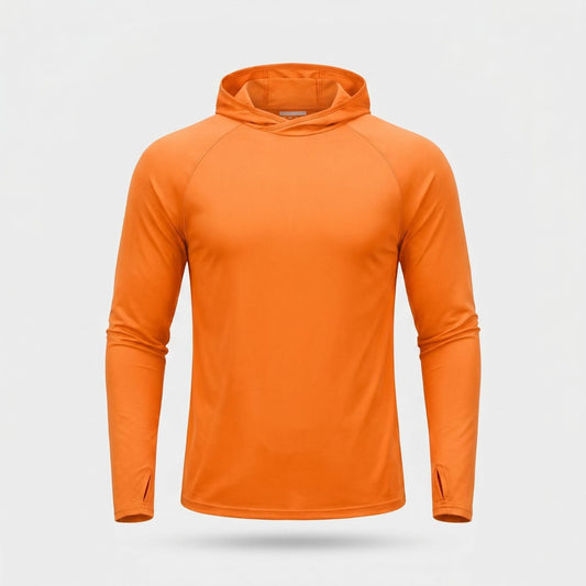 Felpa con cappuccio solare UPF 50+ da uomo – Top UV leggero ad asciugatura rapida per trekking e pesca con passanti per 