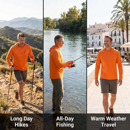 Felpa con cappuccio solare UPF 50+ da uomo – Top UV leggero ad asciugatura rapida per trekking e pesca con passanti per 