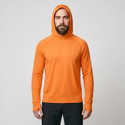 Felpa con cappuccio solare UPF 50+ da uomo – Top UV leggero ad asciugatura rapida per trekking e pesca con passanti per 