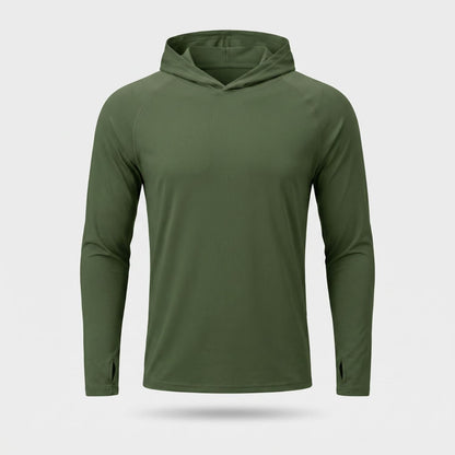 Felpa con cappuccio solare UPF 50+ da uomo – Top UV leggero ad asciugatura rapida per trekking e pesca con passanti per 