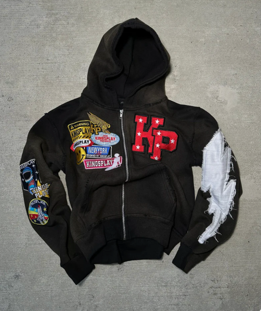 Felpa con zip da uomo, hoodie streetwear con effetto lavato, patch ricamate e zip intera, 4 colori, taglie S-2XL