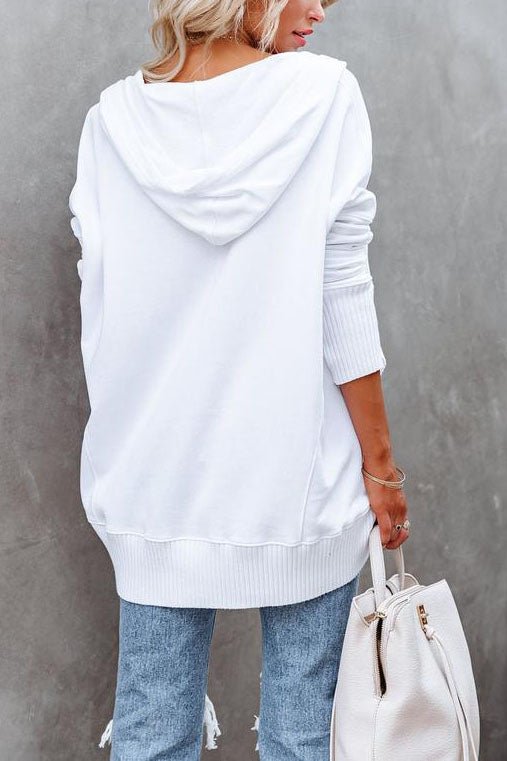 Felpa lunga da donna, tunica oversize con scollo a V con bottoni automatici e tasca a marsupio, 8 colori, taglie dalla S