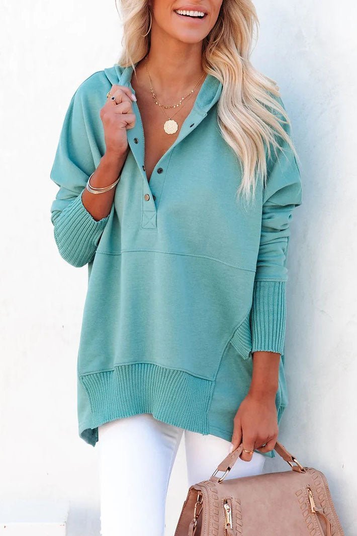 Felpa lunga da donna, tunica oversize con scollo a V con bottoni automatici e tasca a marsupio, 8 colori, taglie dalla S