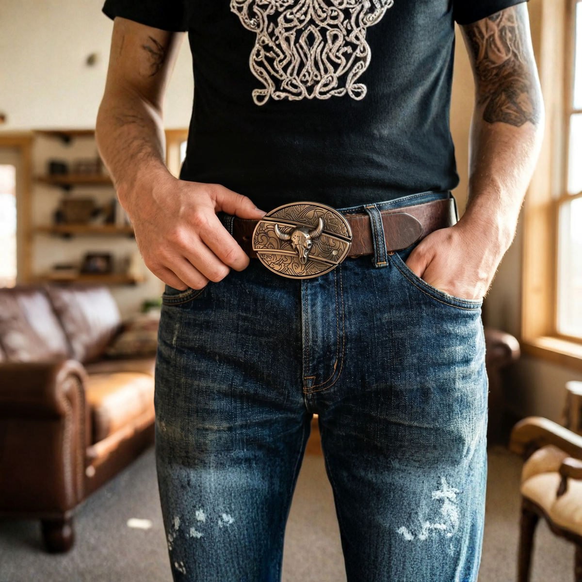 Fibbia da cintura ovale in metallo stile cowboy