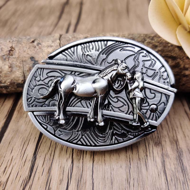 Fibbia da cintura ovale in metallo stile cowboy