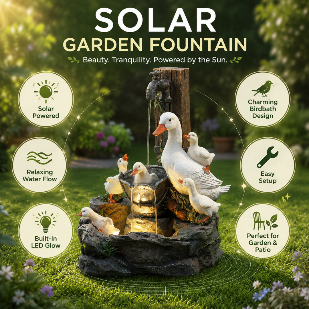 Fontana da giardino solare con vasca per uccelli
