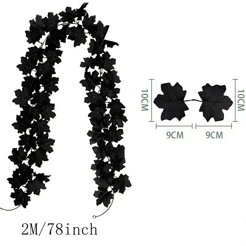 Ghirlanda di foglie autunnali con foglie d'acero artificiali, 2 metri, foglie in tessuto e plastica da 9-10 cm per porte