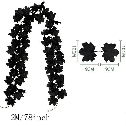 Ghirlanda di foglie autunnali con foglie d'acero artificiali, 2 metri, foglie in tessuto e plastica da 9-10 cm per porte