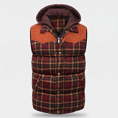 Gilet da uomo imbottito con cappuccio a quadri tartan